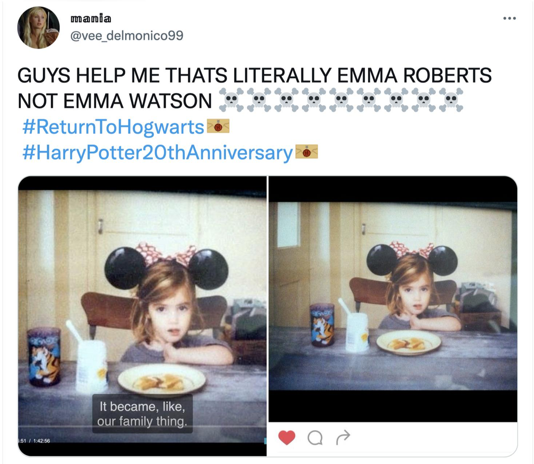 網友眼尖抓出「哈利波特20周年：重返霍格華茲」中引用的小女生照片其實是艾瑪羅勃茲...