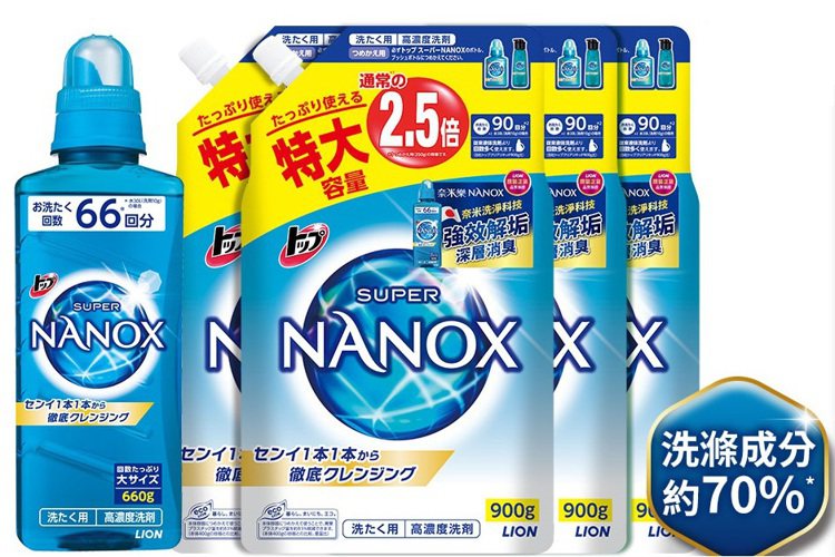 LION日本獅王奈米樂超濃縮洗衣精淨白多入組（660g X 1＋950g X 4...