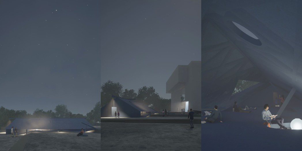 《藍屋Blue House》夜間示意圖，團隊希望藍屋作為一個概念，能以純粹的建築...