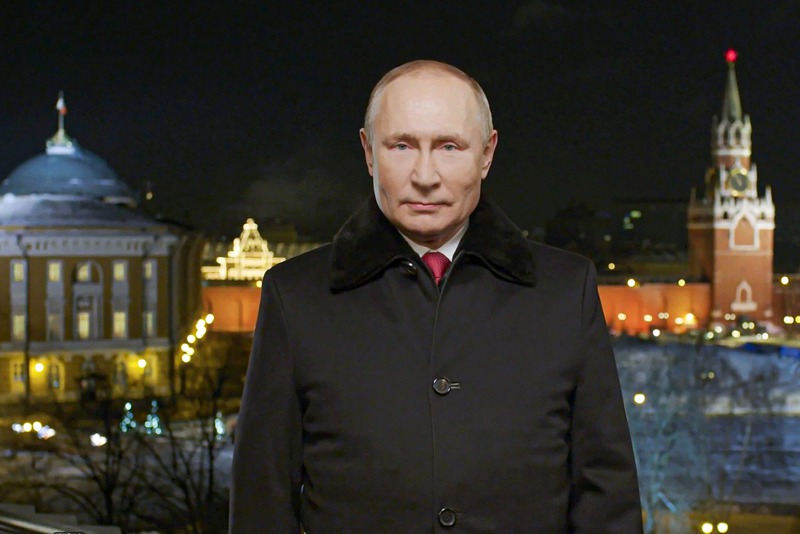 俄國總統普亭在去年12月31日晚上發表預錄的新年賀詞。美聯社