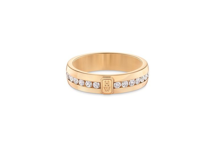 海瑞溫斯頓HW Logo系列18K黃金鑽石線戒，共鑲嵌33顆圓形明亮式切工鑽石及...