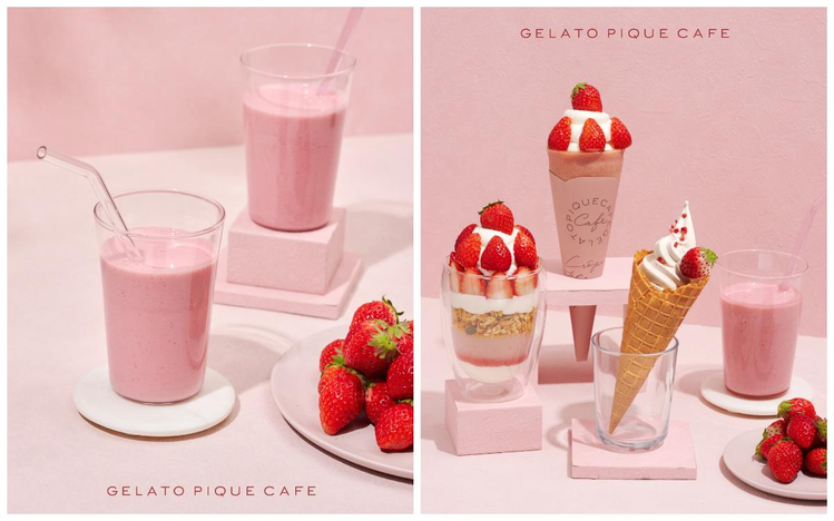 gelato pique café近期推出「草莓蜂蜜奶昔」等3款草莓系甜點。圖／...