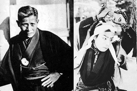 有「日本電影之父」之稱的牧野省三（左）與人氣演員尾上松之助（右）在1910年代的實驗與創新，牧野省三終於在1920年代交出較具代表性的忠臣藏作品，劍劇也成為其中的重要元素。 圖／維基共享