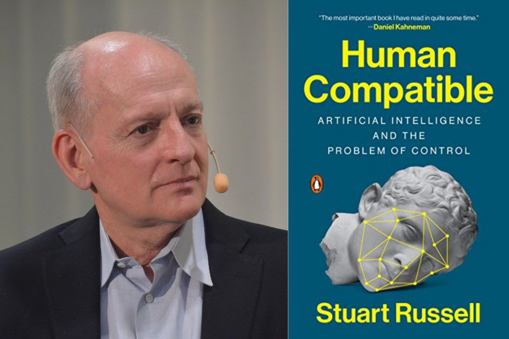 斯圖爾特．羅素（Stuart Russell）博士在2019年，把這些針對人工智慧擔憂書寫成一本傑出的書《與人類相稱：人工智慧與控制的難題》（Human Compatible: AI and the Problem of Control）。 圖／維基共享、Amazon
