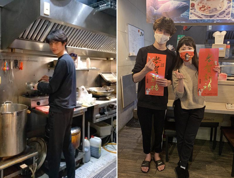 有網友在臉書PO出一家鮮魚湯店老闆的照片（左圖），帥氣模樣被封為「東湖柏原崇」，就連立委高嘉瑜（右圖右）也前往朝聖。 圖／翻攝自「我是東湖人」臉書、高嘉瑜臉書