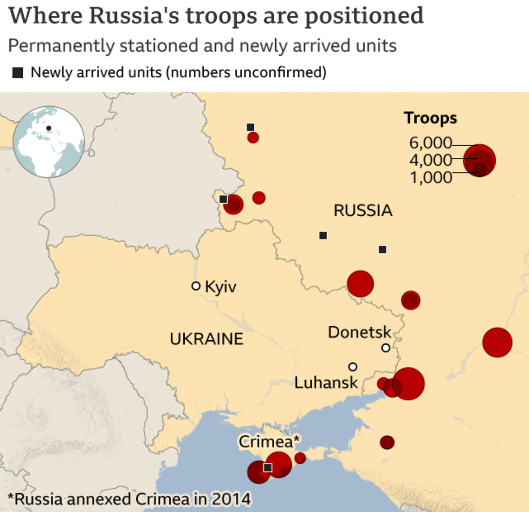 截至1月21日為止，俄國已在烏克蘭的北側、東側與南側邊境，佈下了至少12萬大軍。...
