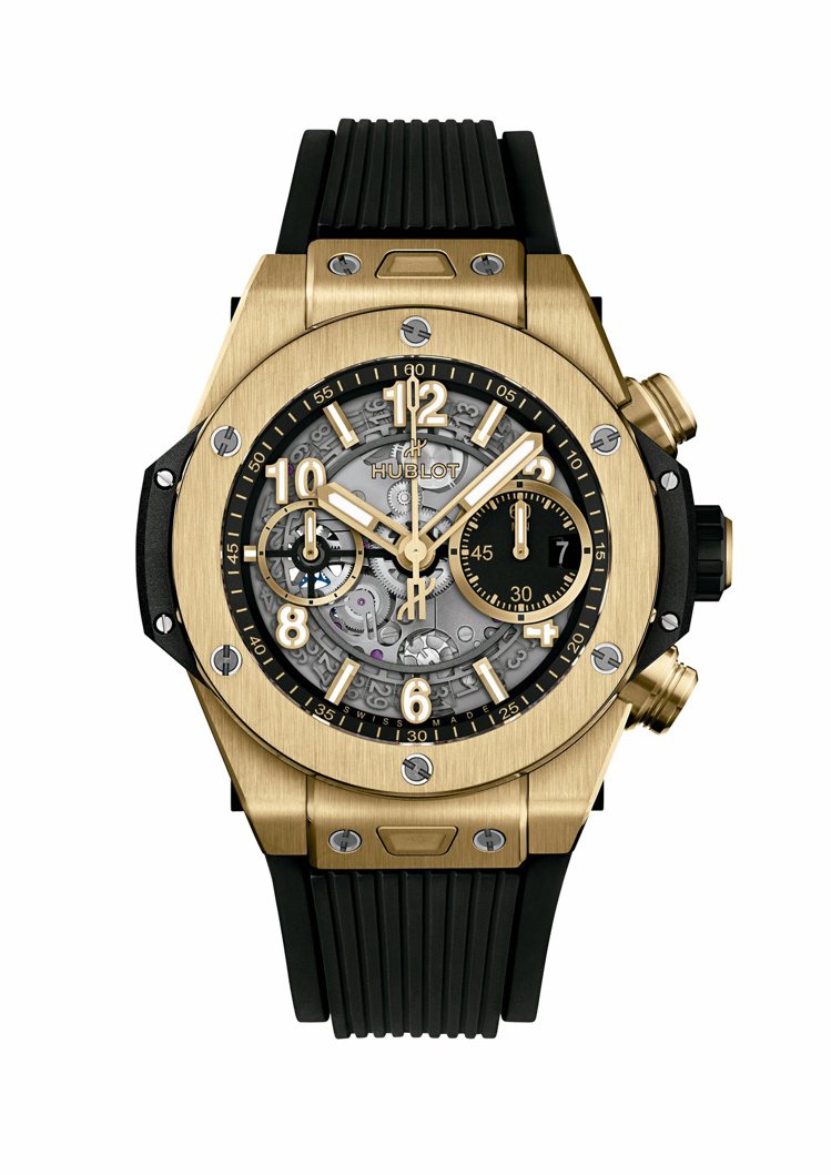 Big Bang Unico黃金計時腕表，42毫米緞面及拋光18K黃金表殼、MH...
