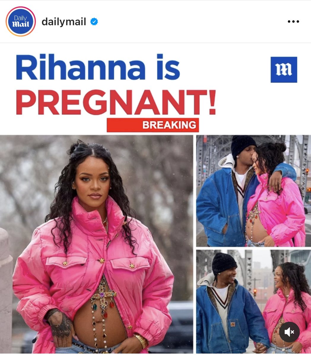英國「每日郵報」報導蕾哈娜已懷孕，即將當媽媽。圖／摘自dailymail IG