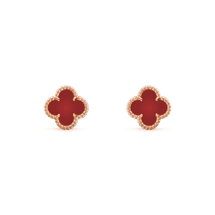 Sweet Alhambra耳環，玫瑰金鑲嵌紅玉髓，約77,000元。圖／梵克雅...