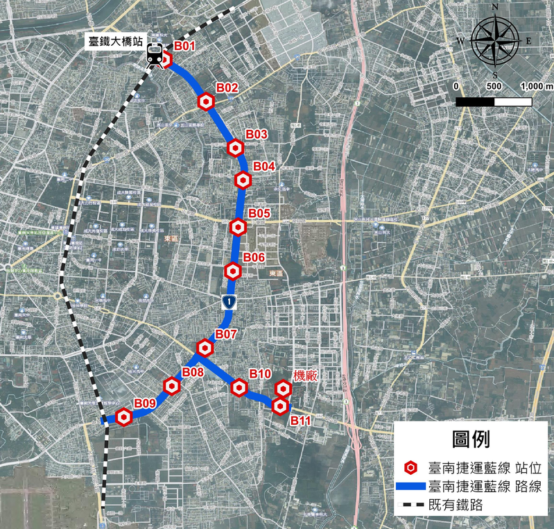 台南捷運藍線路線地圖。圖／交通局提供