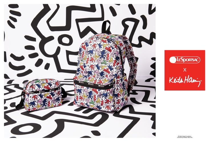 LeSportsac攜手塗鴉藝術大師Keith Haring推出全新聯名系列，激盪出美式休閒與普普藝術風格的全新火花。圖／LeSportsac提供