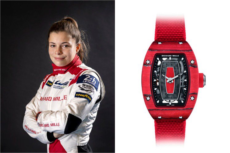 Lilou Wadoux配戴了RM 07-01 Racing Red自動上鍊腕表，鮮紅搶眼。圖 / RICHARD MILLE提供（合成圖）
