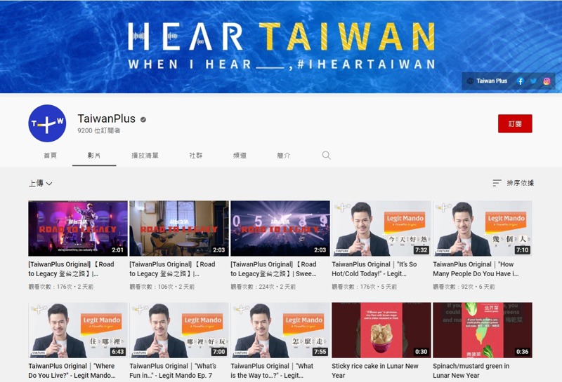 Taiwan Plus不僅平台流量低，在臉書、YouTube都分別開設兩個粉絲專業和頻道，粉絲、訂閱、互動數也都不高，圖為「Taiwan Plus」YouTube頻道。圖／取自YouTube