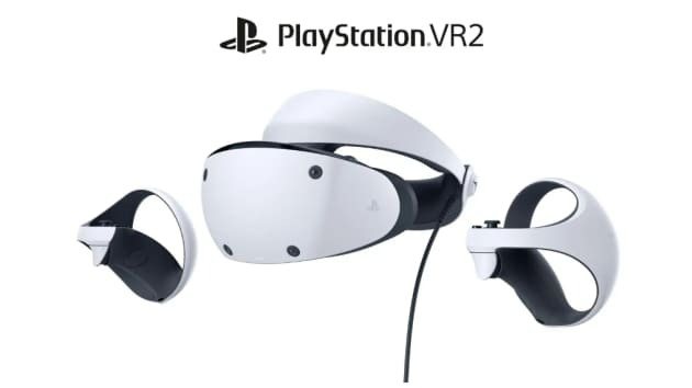 Sony發表PlayStation VR2，線條圓潤流暢，附有兩具控制器。圖／擷自Sony官網