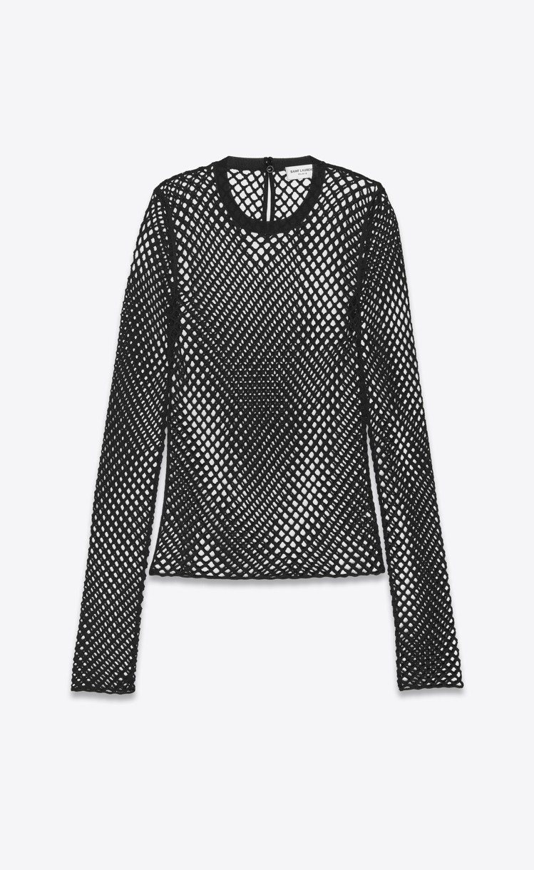 黑色漁網上衣，58,850元。圖／Saint Laurent提供