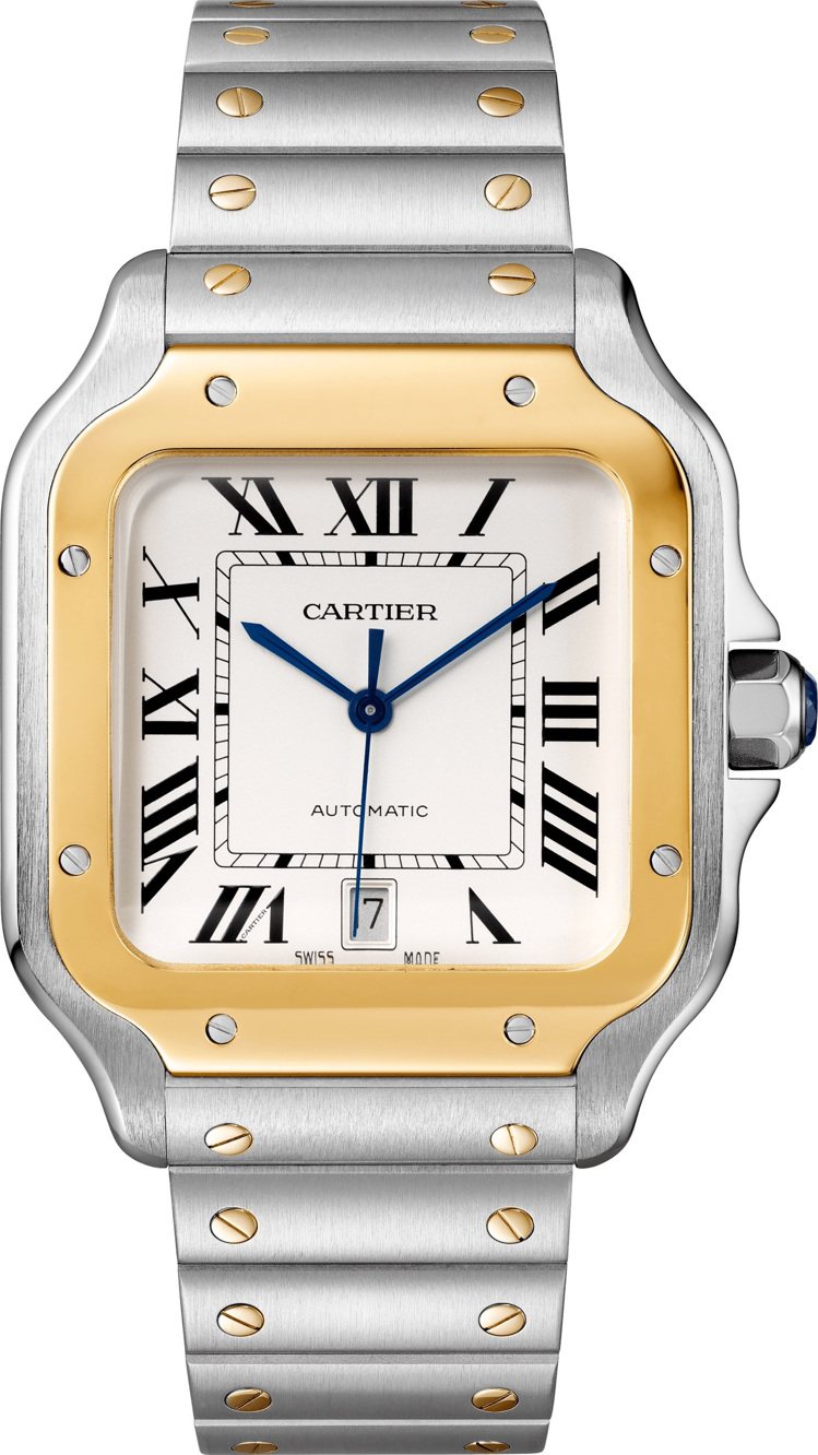 SANTOS DE CARTIER黃K金精鋼自動腕表，可更換表帶或鍊帶，33萬1...