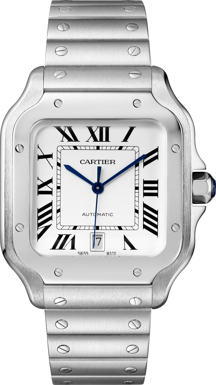 SANTOS DE CARTIER精鋼自動腕表，可更換表帶或鍊帶，22萬元。圖／...