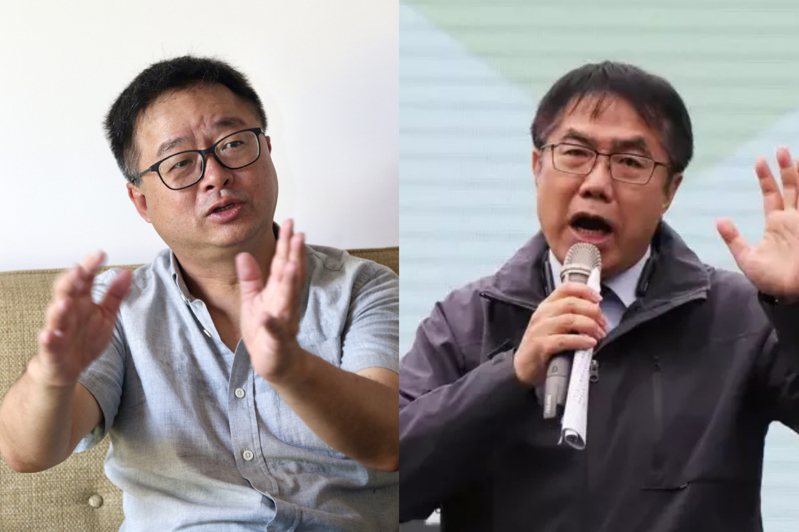 台南市長黃偉哲（右）連任提名前夕，「線民案」爭議再被提起，開砲的是當年學運核心、民進黨前秘書長羅文嘉（左）。圖／聯合報系資料照片