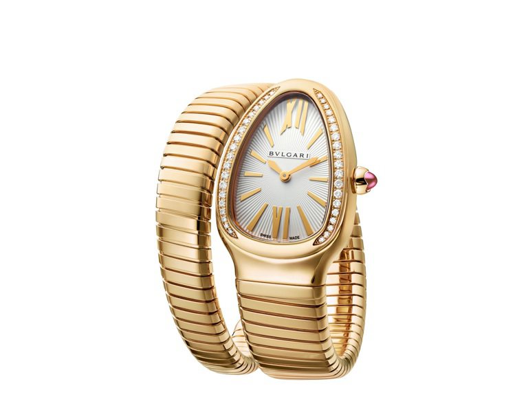 SERPENTI TUBOGAS黃K金單圈鑲鑽腕表，約101萬2,000元。圖／寶格麗提供