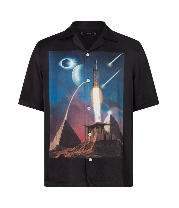 AllSaints Andromeda夏威夷印花短袖襯衫5,400元。圖／All...