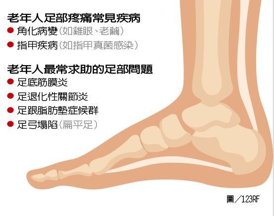 老年人足部疼痛常見疾病  製表/元氣周報   圖/123RF