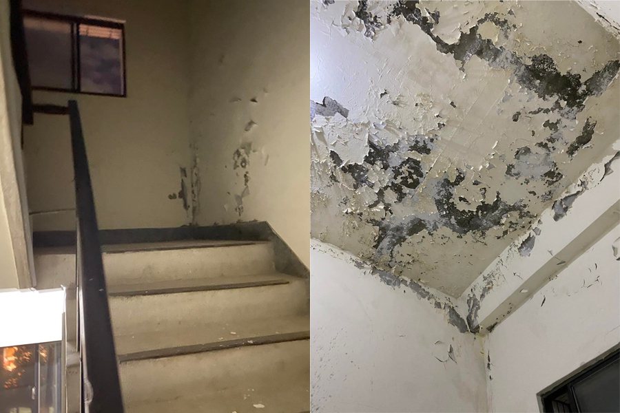 一名網友欲購屋，原本被完美裝潢吸引，卻在華廈樓梯間發現壁癌。圖／取自臉書社團