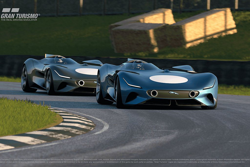 Jaguar發表第三款全電動虛擬遊戲賽車Jaguar Vision Gran Turismo Roadster，加入全球著名賽車遊戲Gran Turismo 7陣容之中。 圖／Jaguar提供