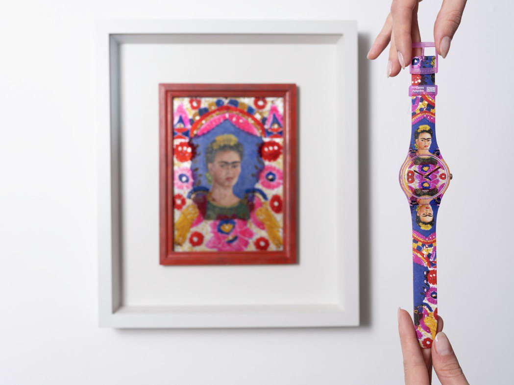 SWATCH以鏡像的方式重新演繹芙烈達卡蘿最負盛名的自畫像，彩色印花遍佈矽膠表帶...