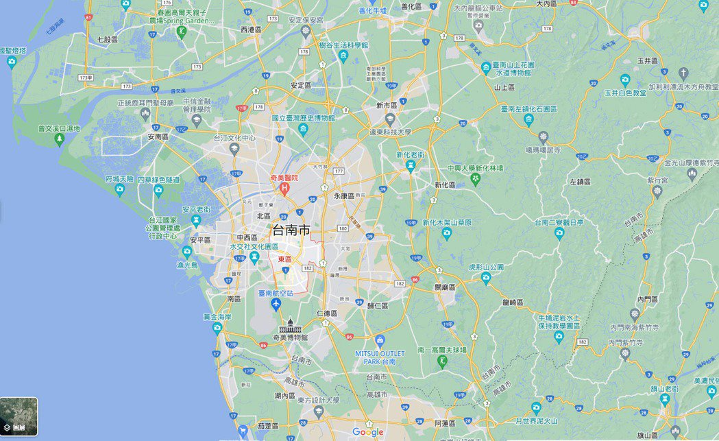 台南東區位置圖。圖／擷自google maps
