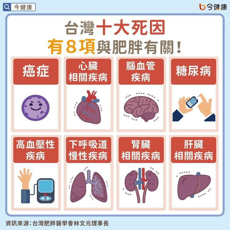 台灣十大死因有8項與肥胖有關！ 圖／今健康提供