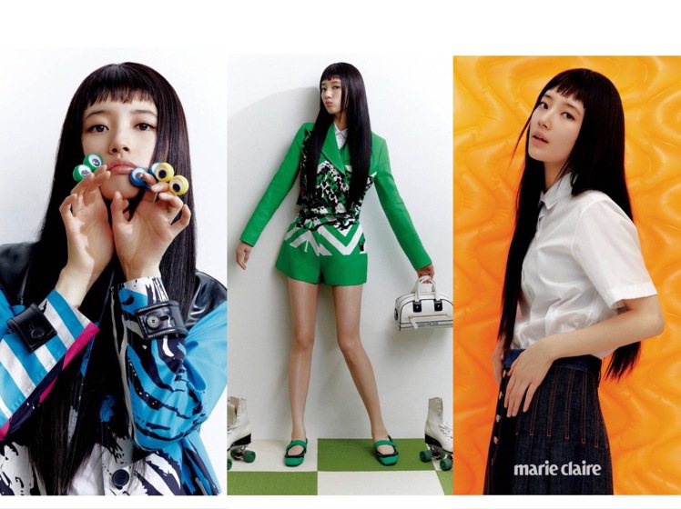 Dior代言人秀智身穿2022春夏系列拍攝韓版《Marie Claire》。圖／...