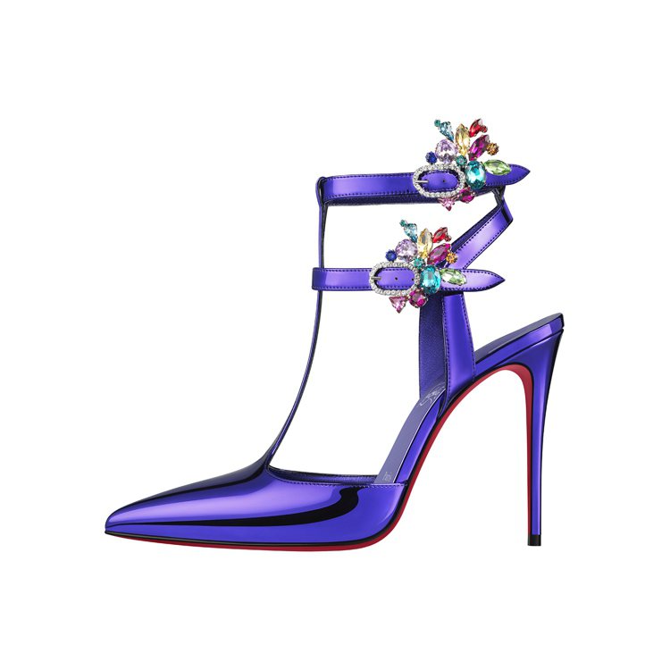 Christian Louboutin的Maravilla Joli金屬紫色水晶裝飾高跟鞋，61,000元。圖／Christian Louboutin提供