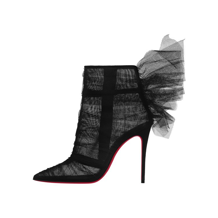 Christian Louboutin的Libellibooty黑色薄紗尖頭短靴，61,500元。圖／Christian Louboutin提供
