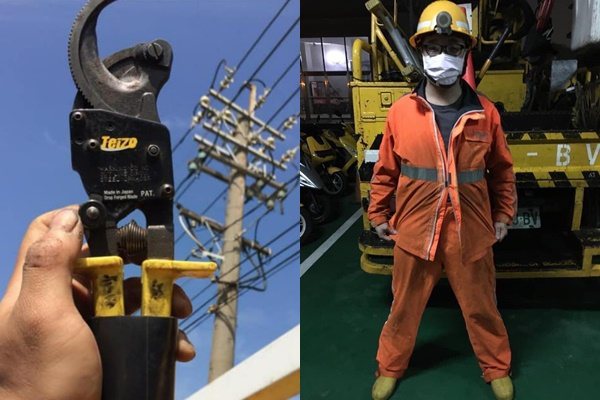 一名台電外線搶修人員分享工作時要穿戴的裝備。圖擷自爆廢公社
