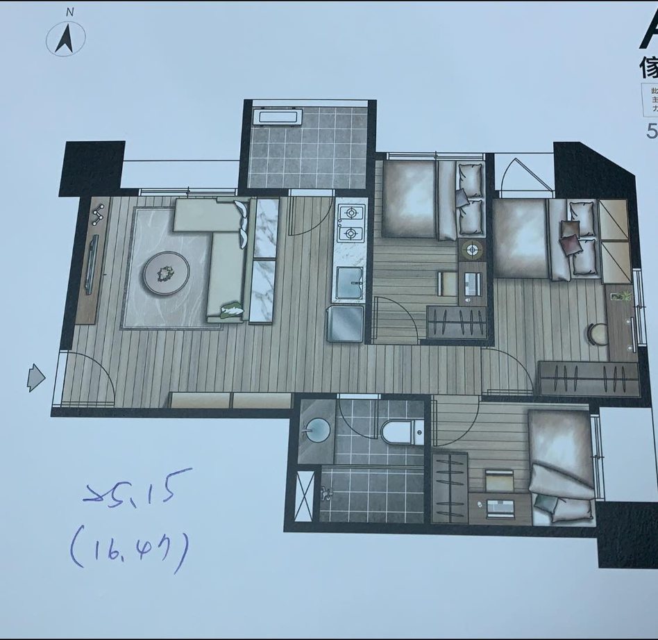 一名女網友貼出首購預售屋的設計圖，室內16坪規劃成三房格局。 圖擷自買房知識家
