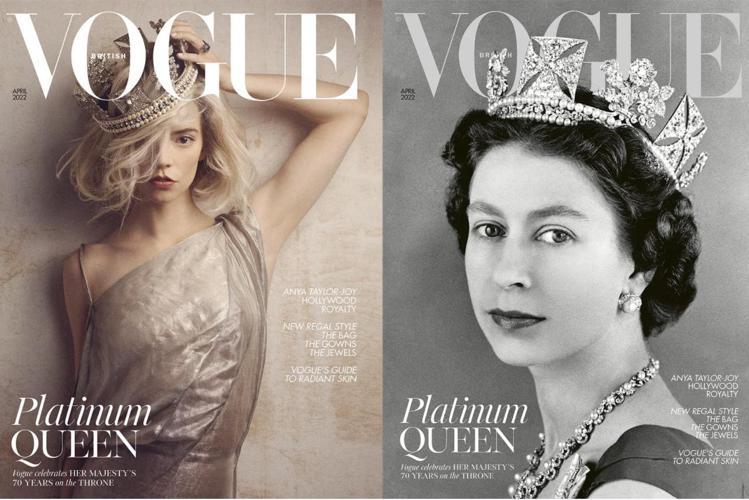 英國版《VOGUE》雙封面除了安雅泰勒喬伊，還有英國女王在1957年由Antony Armstrong-Jones拍攝的官方肖像。圖／取自www.vogue.co.uk