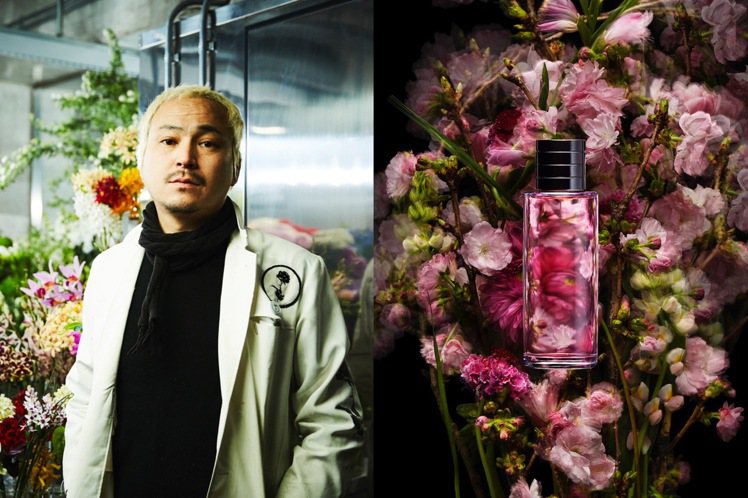 東信（左圖）創作「迪奧香氛世家－粉紅櫻花香氛」。圖／迪奧提供