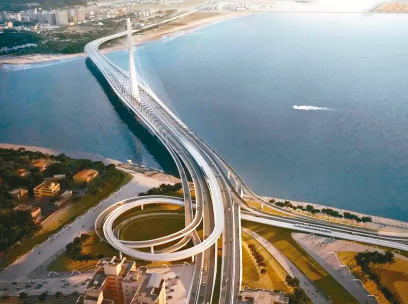 造價達211億元的淡江大橋，預計後年底完工通車，主橋橫跨淡水河，總長920公尺。圖／取自新北市工務局