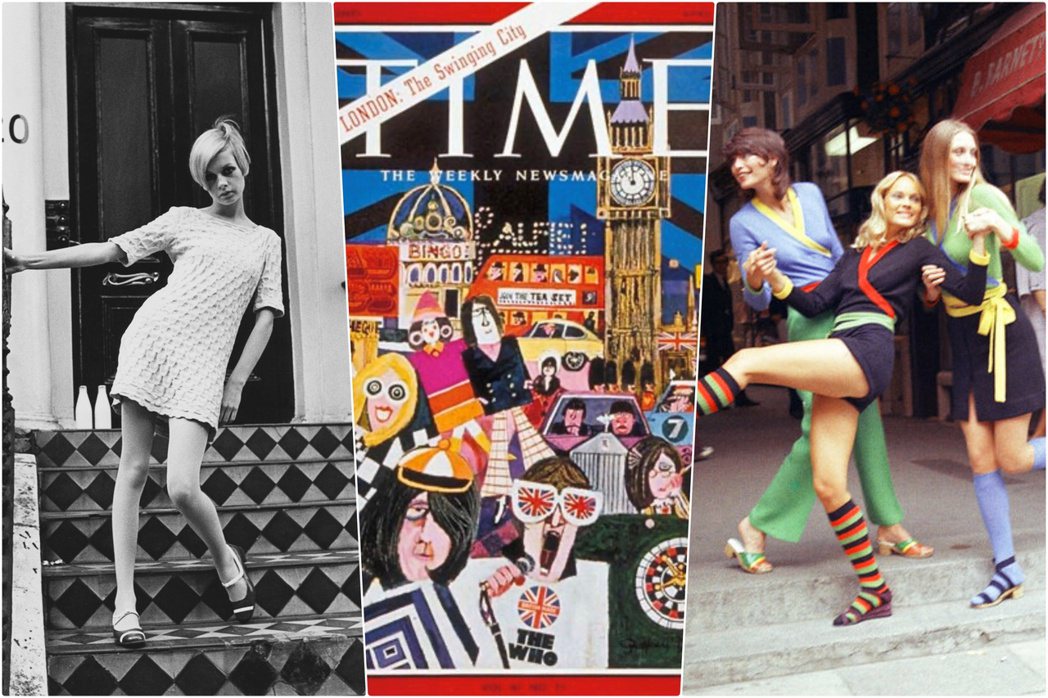 左為60年代倫敦時尚寵兒崔姬在Vogue的照片、中間為1966年4月15日的《時...