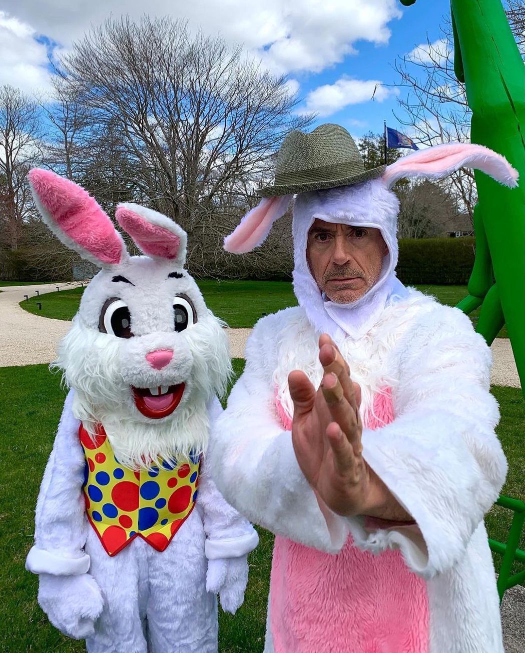 小勞勃道尼扮成兔子，搭配復活節兔的主題。圖／摘自IG