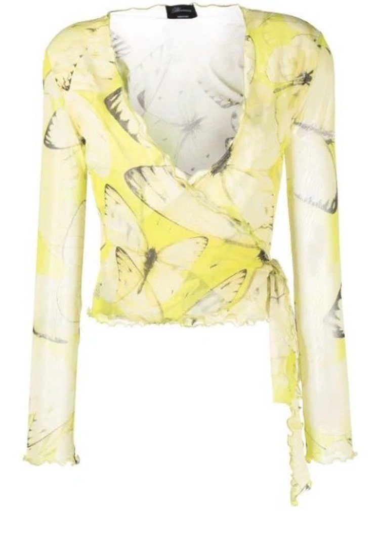 鵝黃色蝴蝶雪紡上衣，24,800元。圖／Blumarine提供