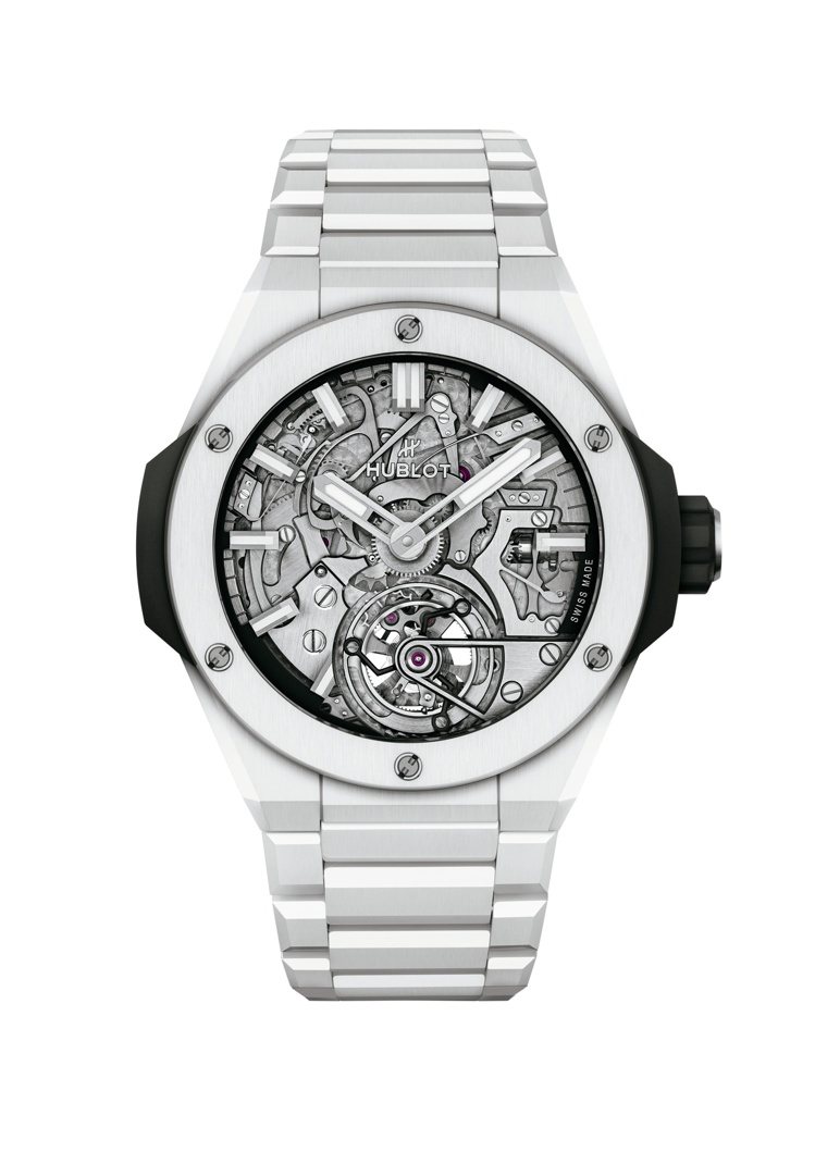 Big Bang Integral大教堂三問陀飛輪白陶瓷腕表，915萬6,000元，限量6只。圖／HUBLOT提供