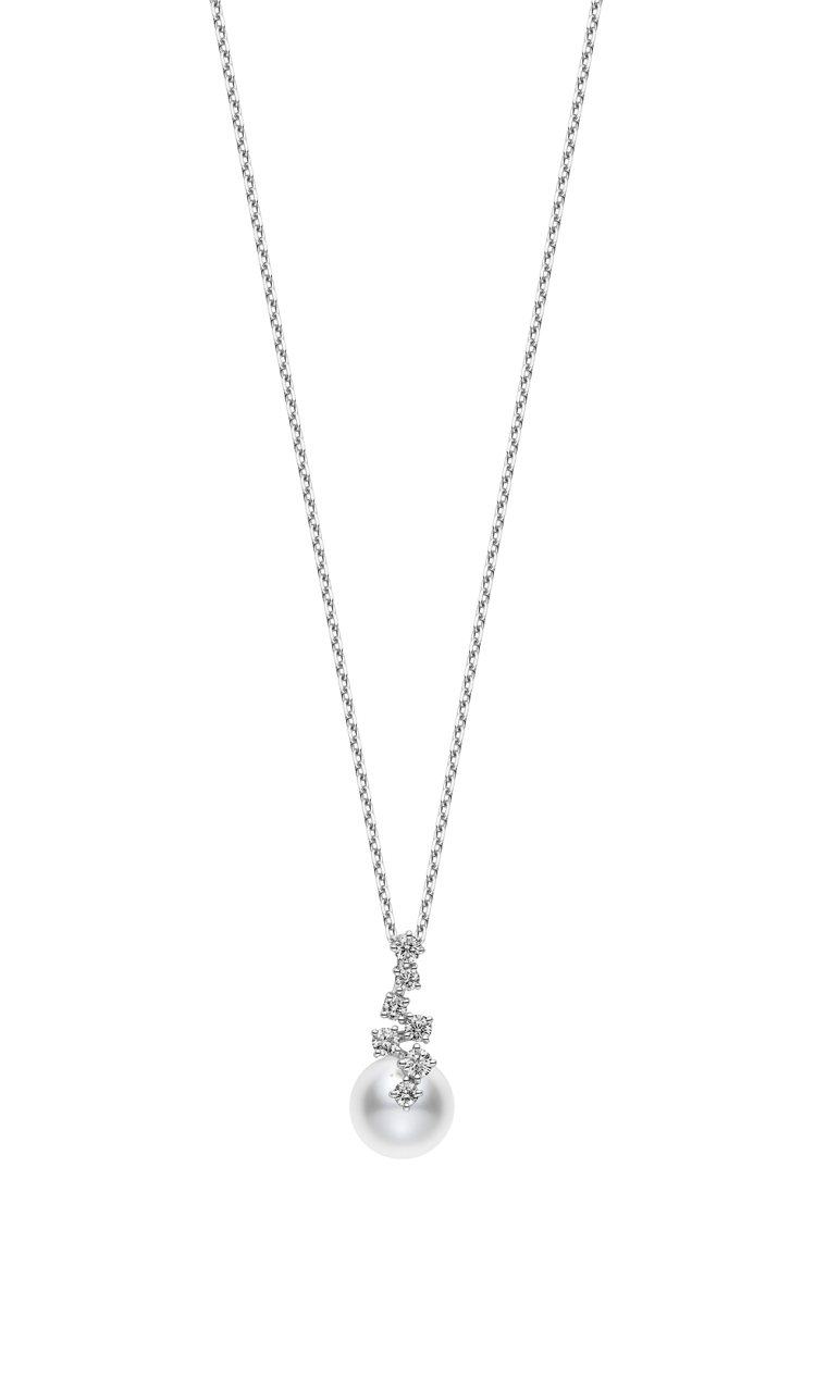 MIKIMOTO Starry Night 系列珍珠鑽石墜鍊，18K白金鑲嵌鑽石...