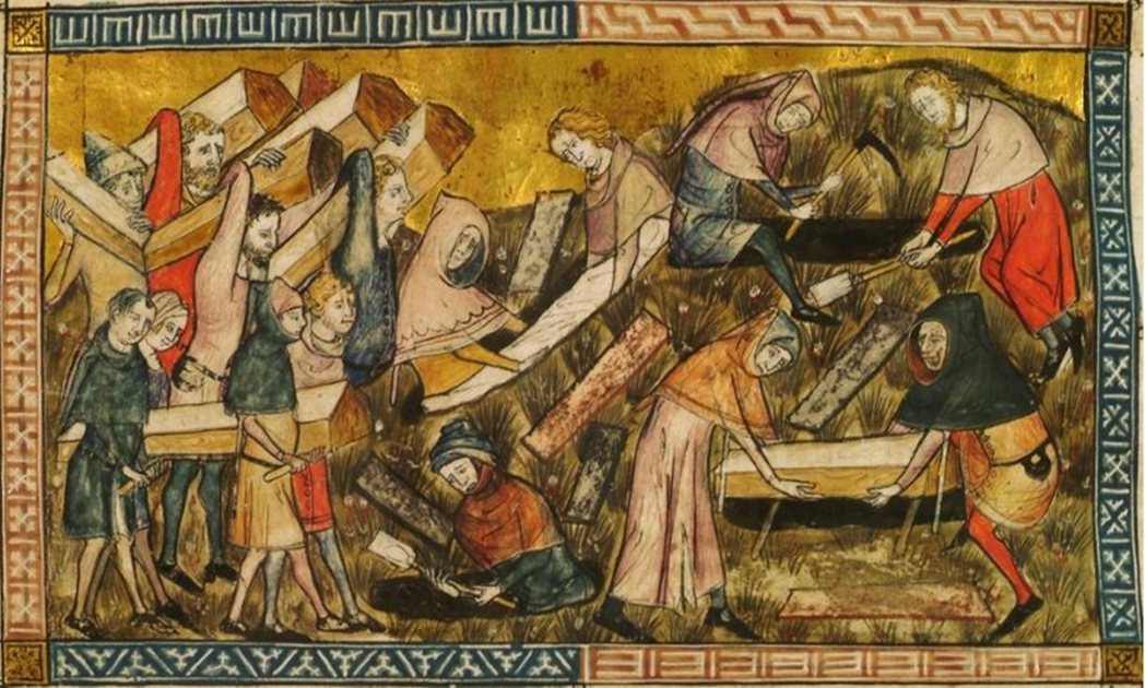 1353年，畫家Pierart dou Tielt的作品《圖爾奈的瘟疫受害者葬禮...