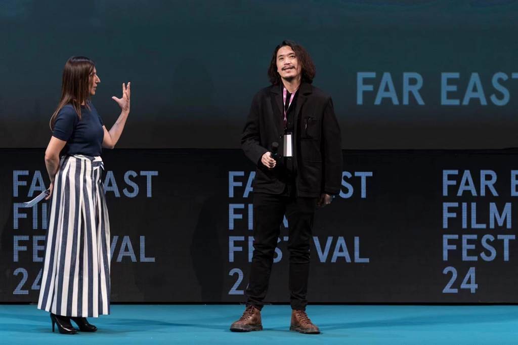 導演彭皮里亞(右)出席此次歐洲首映時，談到與王家衛合作的感想。圖／澤東電影提供