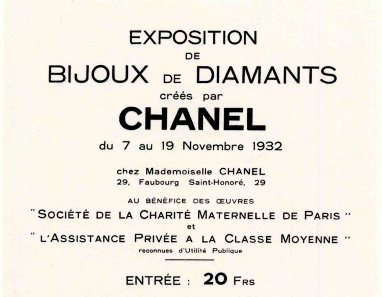 香奈兒女士於1932年創作的「Bijoux de Diamants」鑽石珠寶發表會邀請函。圖／香奈兒提供