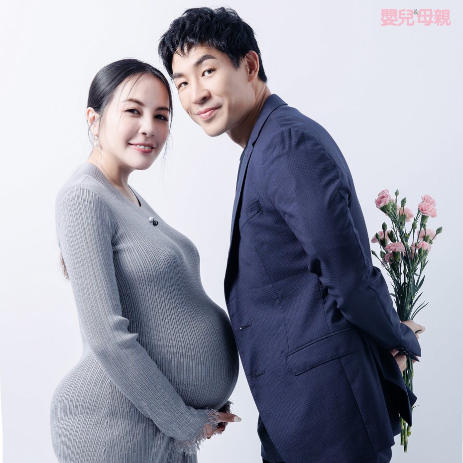 藍鈞天(右)與妻子陳羽柔結婚7年將迎第二胎。圖／嬰兒與母親提供