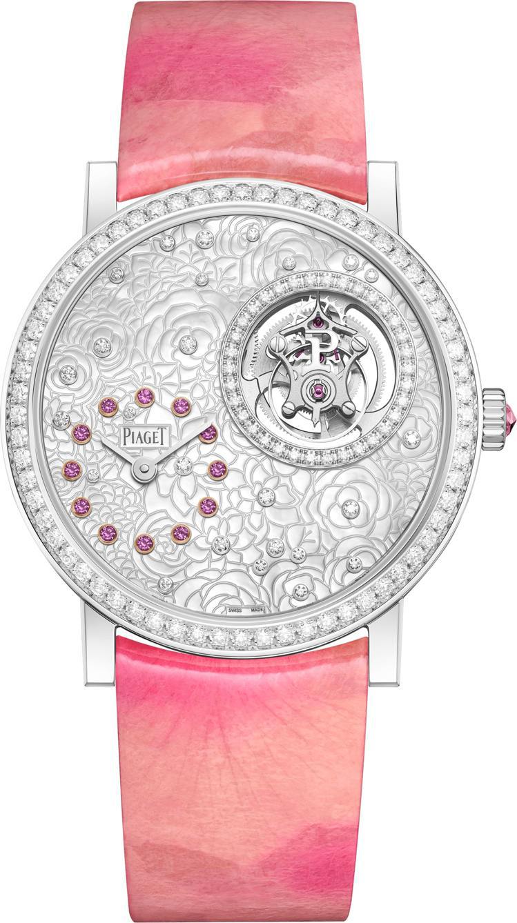 PIAGET Altiplano玫瑰雕刻超薄陀飛輪珠寶腕表，訂價352萬元，全球...