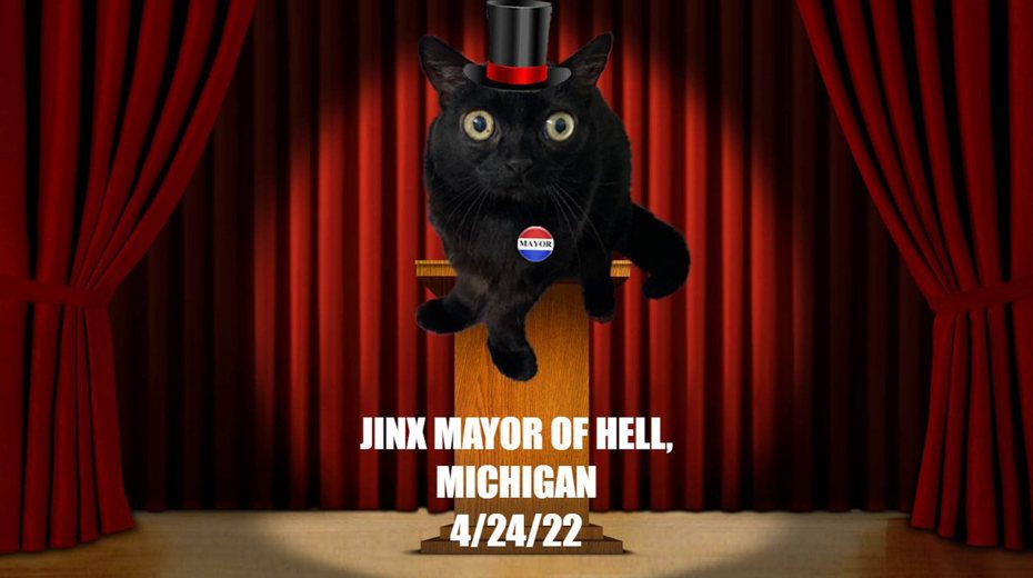 黑貓Jinx在4月24號這天，成功當上一日鎮長統治地獄。圖擷自@bigfootjinx