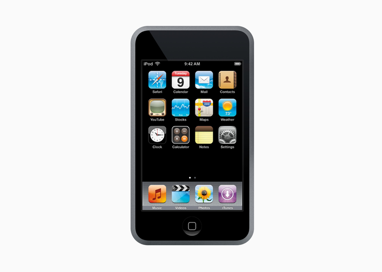 iPod touch於2007年9月5日首度推出，將iPhone上的多點觸控界面...